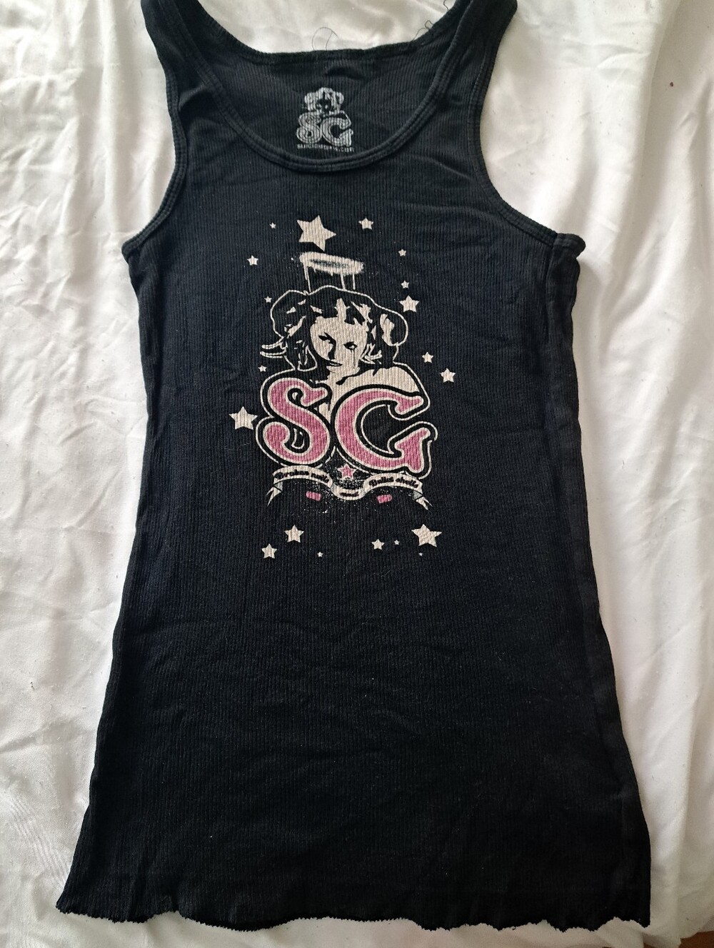 Suicide Girl Black Ribbed Tank Top with Pink SG Logo